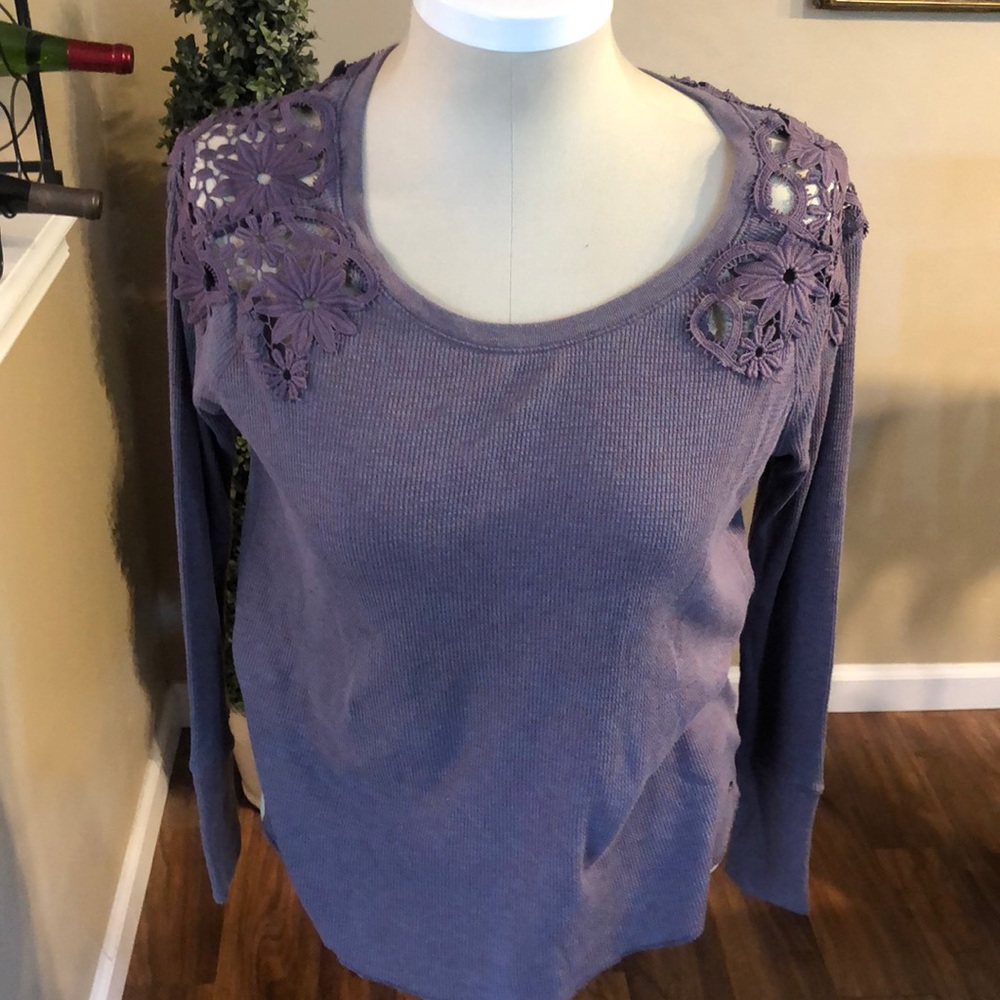 Women's Crochet Shoulder Long-Sleeve Top - Purple